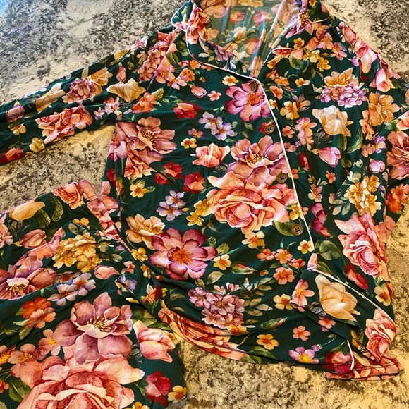 Posh Peanut Floral Pajama Set in Pink and Green - Picture 1 of 4